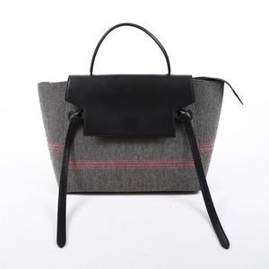 Celine Belt Bag Striped Woven Black Multicolor Canvas and Leather Satchel